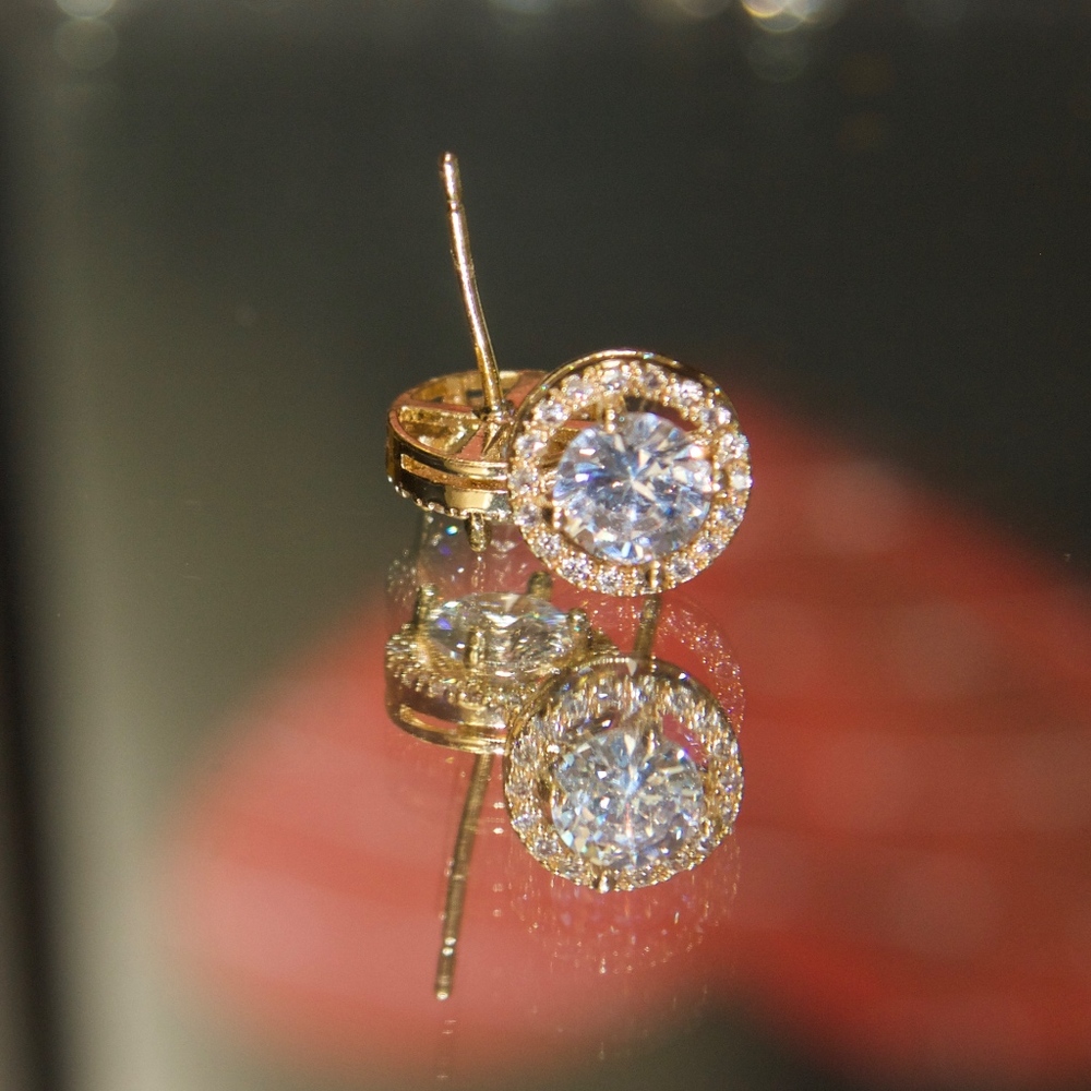 14kt Gold Dipped Swarovski Studs in Halo Setting - Picture 8 of 8